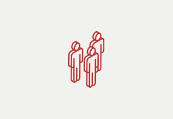 Symbolgrafik Business Improvement District und Standortgemeinschaften: drei Personen als Strichzeichnung