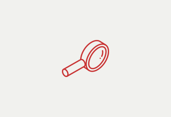 Symbolgrafik Forschung: Lupe als rote Strichzeichnung