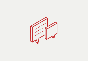 Symbolgrafik Kommunikation: zwei Sprechblasen als rote Strichzeichnung